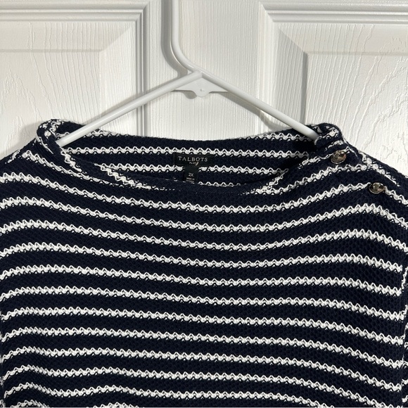 Talbots Plus size 2x nautical sweater, blue white, boat neck, cotton, spring - Picture 4 of 9